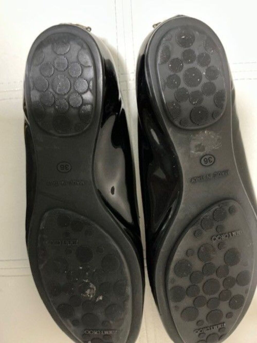 Jimmy Choo Black Patent Leather Ballet Flats with Purple Toe Accent & Heel Logo - Picture 5 of 8